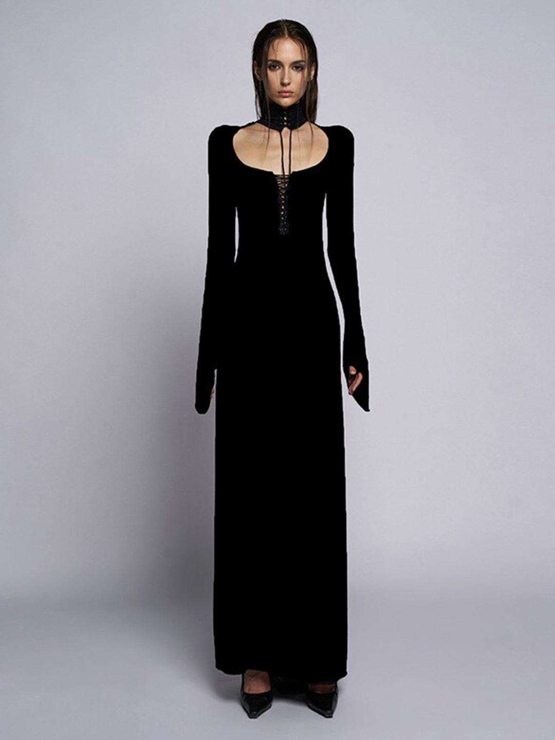 

StyleCast Knitted Round Neck Maxi Dress, Black