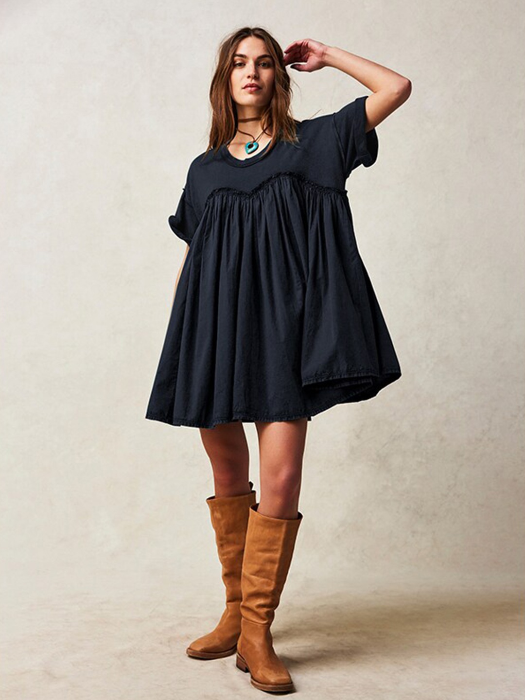 

StyleCast V-Neck Short Sleeves A-Line Dress, Navy blue