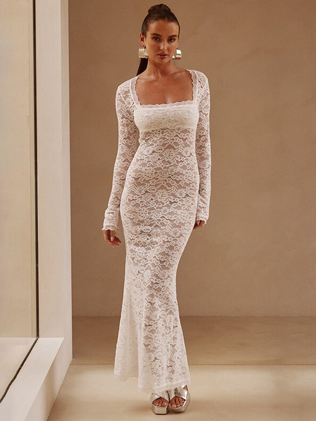 

StyleCast White Self Design Maxi Dress