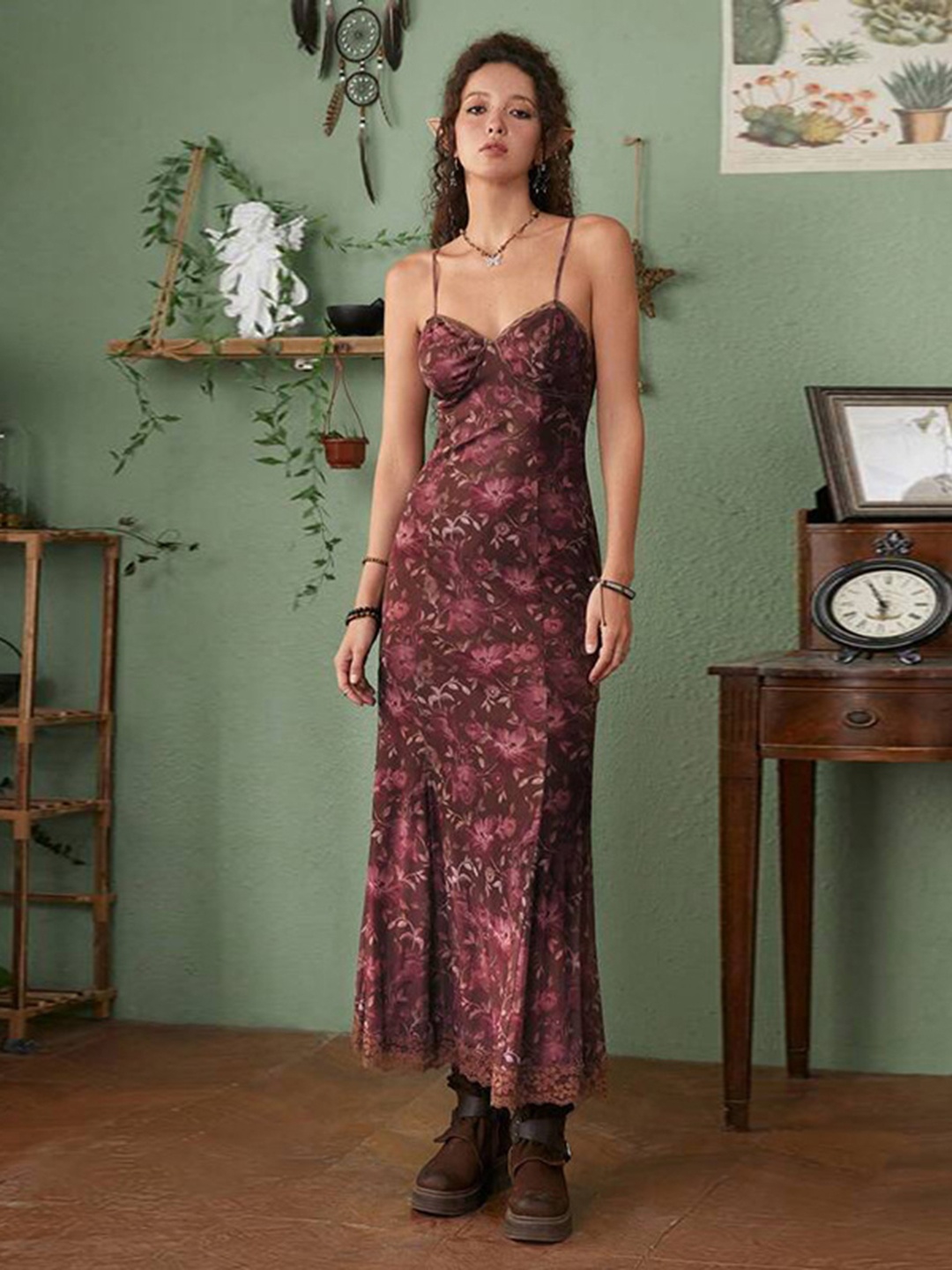 

StyleCast Shoulder Straps Floral Print Maxi Dress, Red