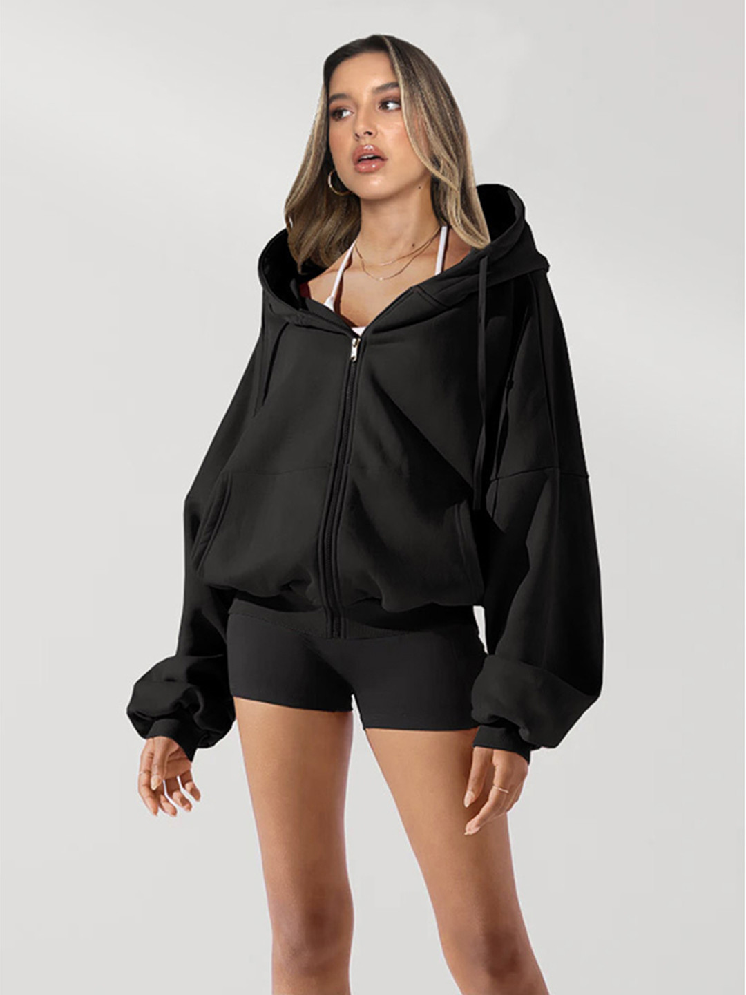 

StyleCast Black Hooded Windcheater Bomber Jacket