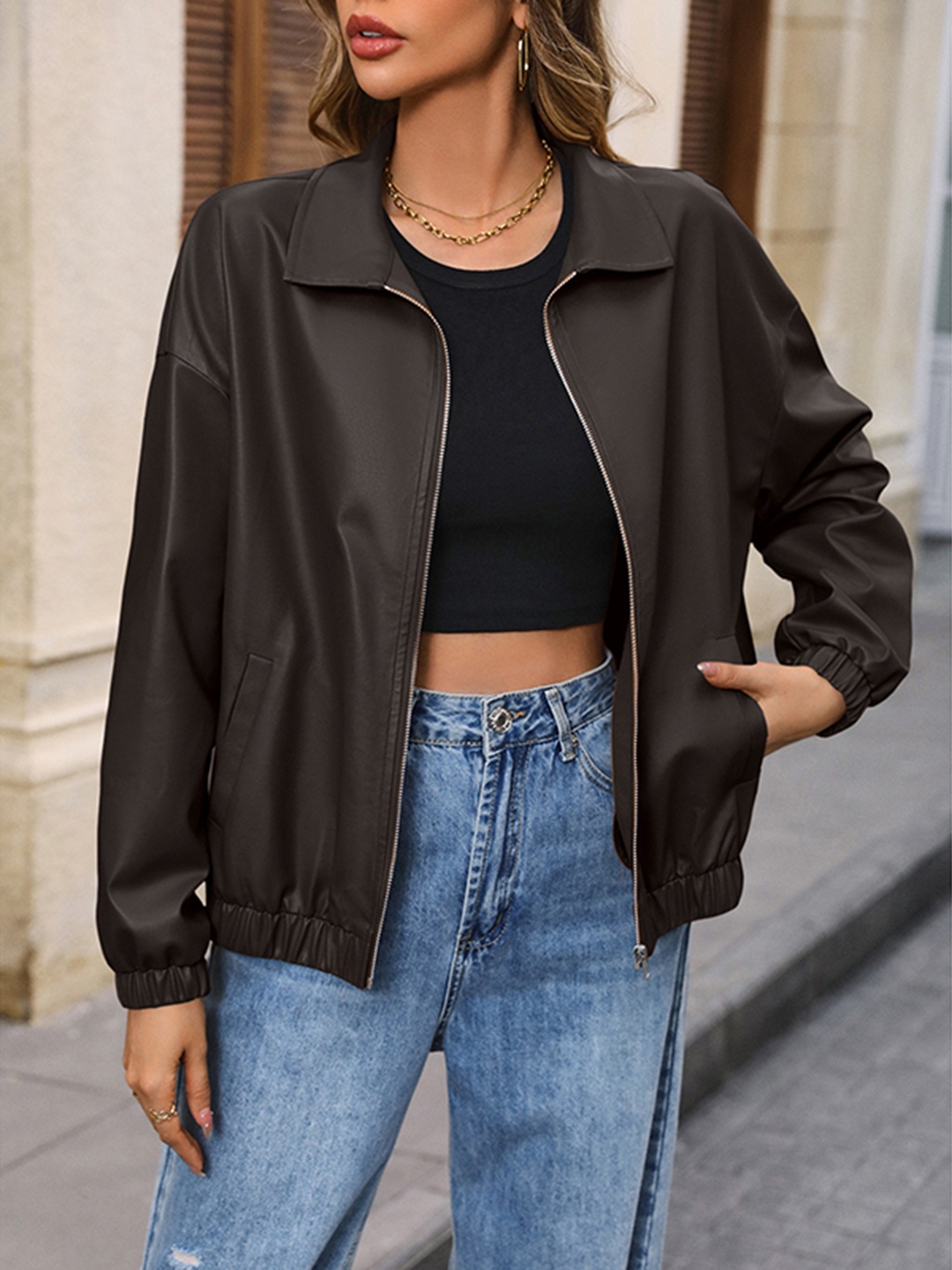 

StyleCast Coffee Brown Windcheater Bomber Jacket