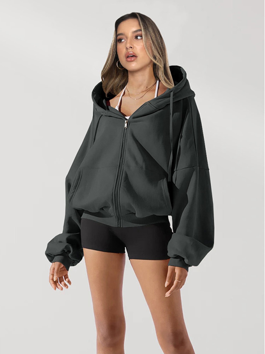 

StyleCast Grey Windcheater Hooded Bomber Jacket
