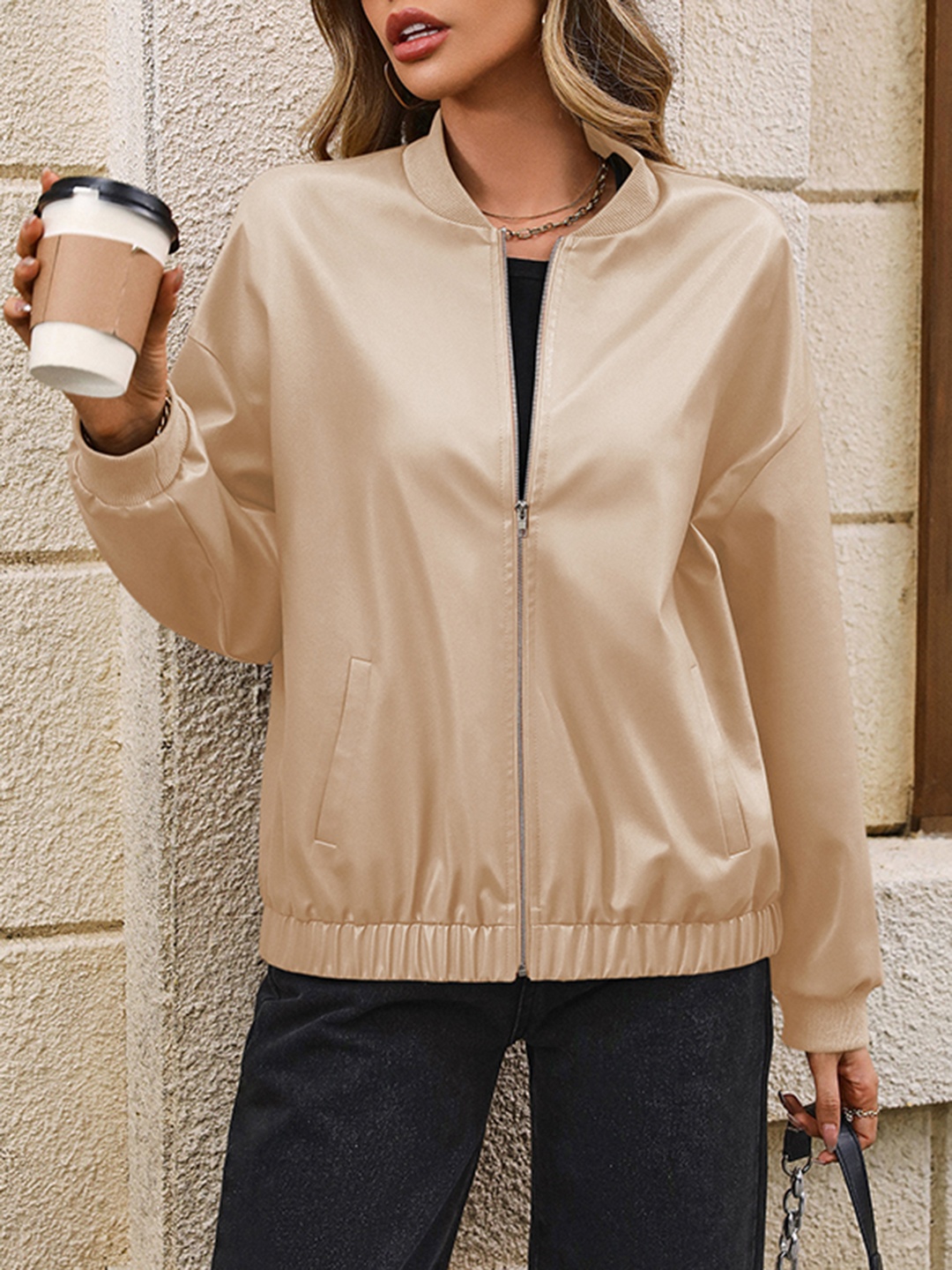 

StyleCast Beige Windcheater Bomber Jacket