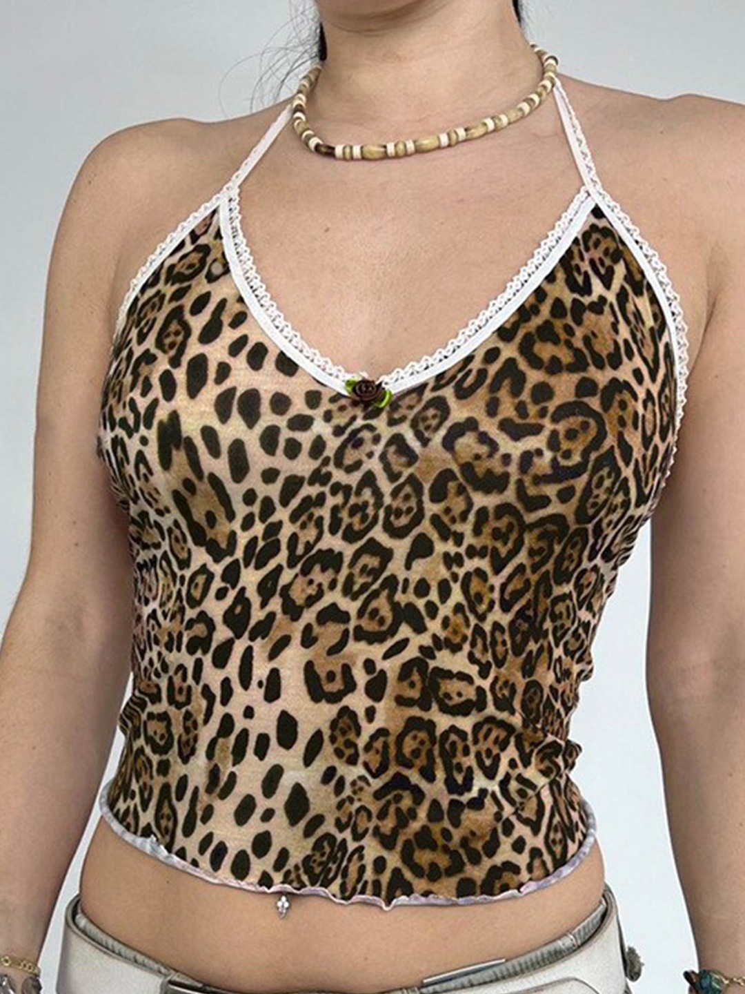 

StyleCast Brown Animal Print Halter Neck Styled Back Top