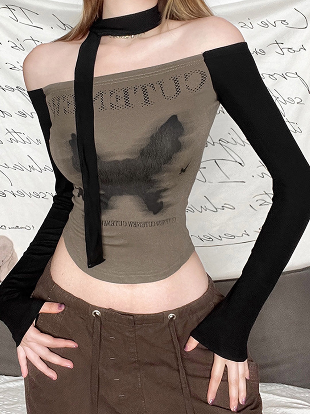 

StyleCast Brown Typography Printed Tube Crop Top