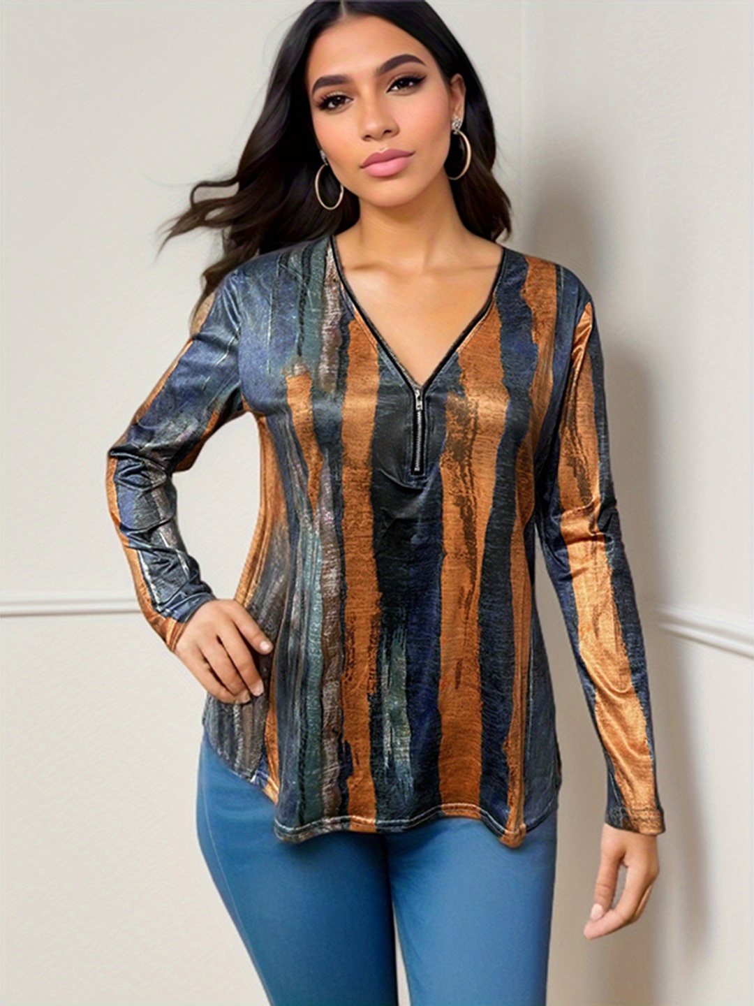 

StyleCast Orange V-Neck Abstract Printed Longline Top