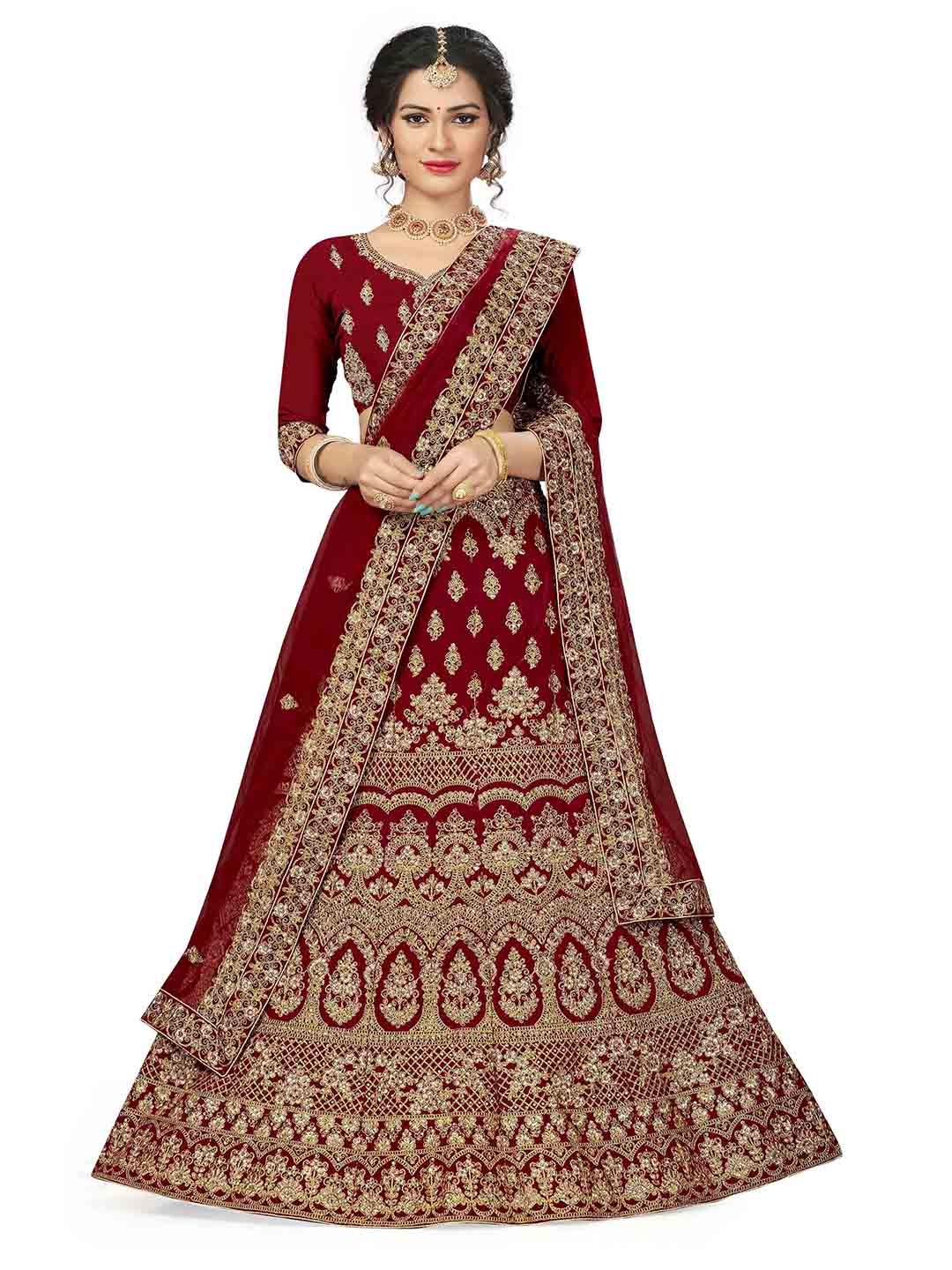 

MANVAA Ethnic Motif Embroidered Semi-Stitched Lehenga & Unstitched Blouse With Dupatta, Maroon