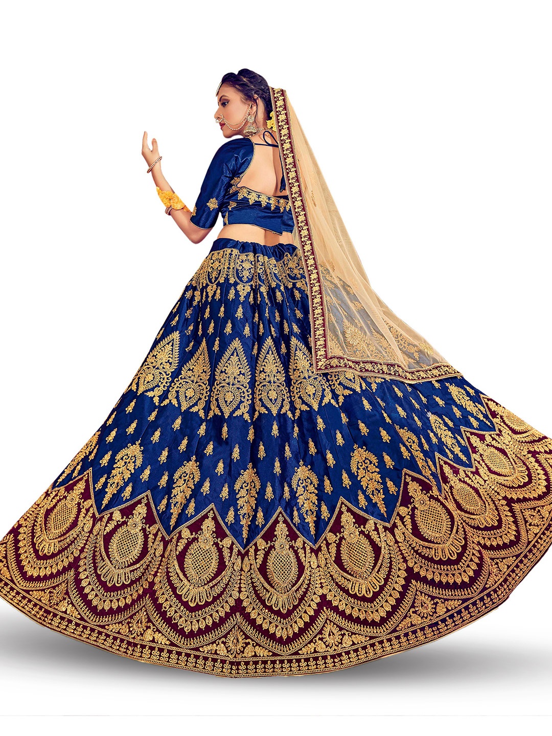 

MANVAA Embroidered Beads & Stones Semi-Stitched Lehenga & Unstitched Blouse With Dupatta, Blue