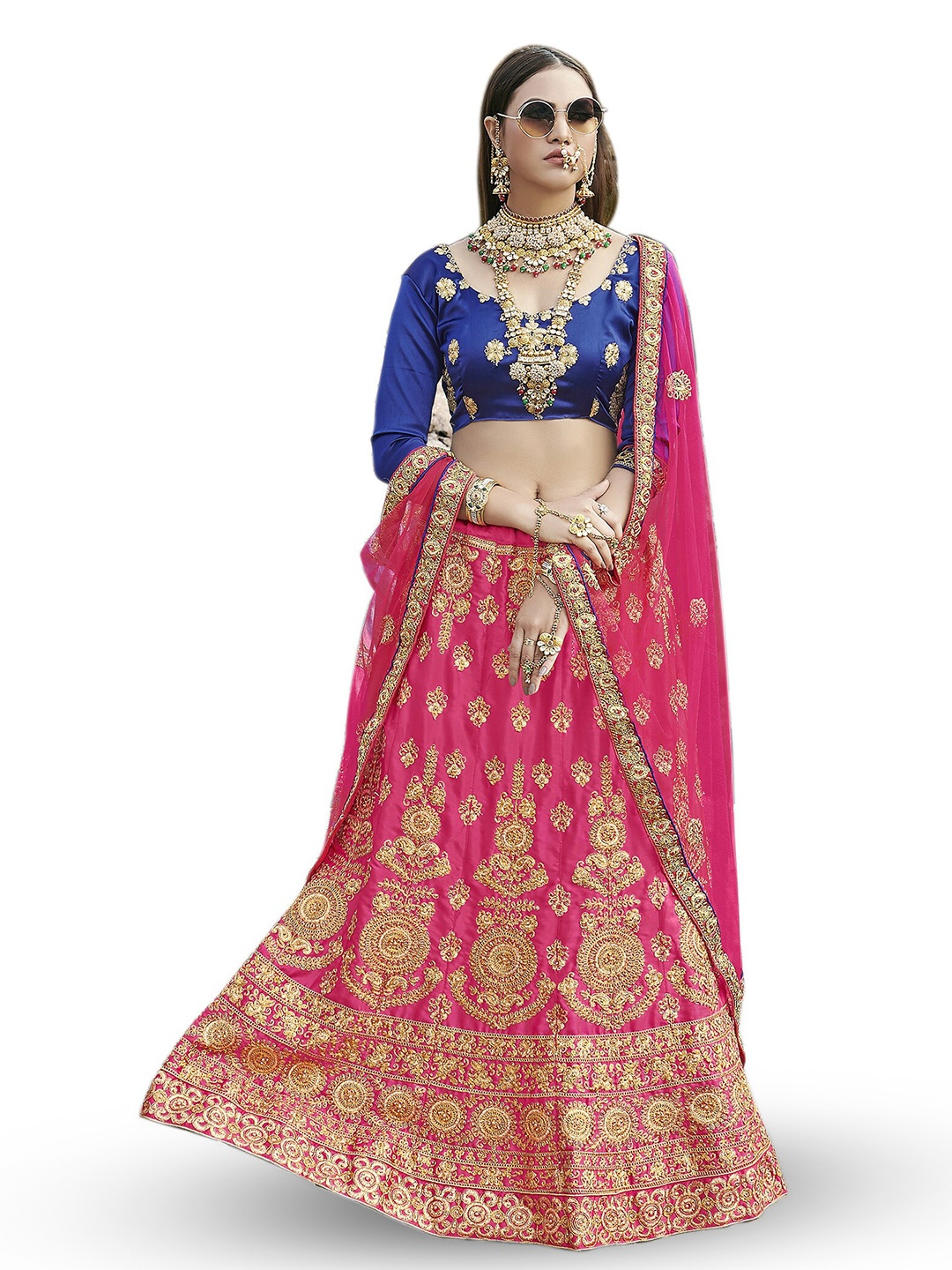 

MANVAA Embroidered Thread Work Semi-Stitched Lehenga & Unstitched Blouse With Dupatta, Pink
