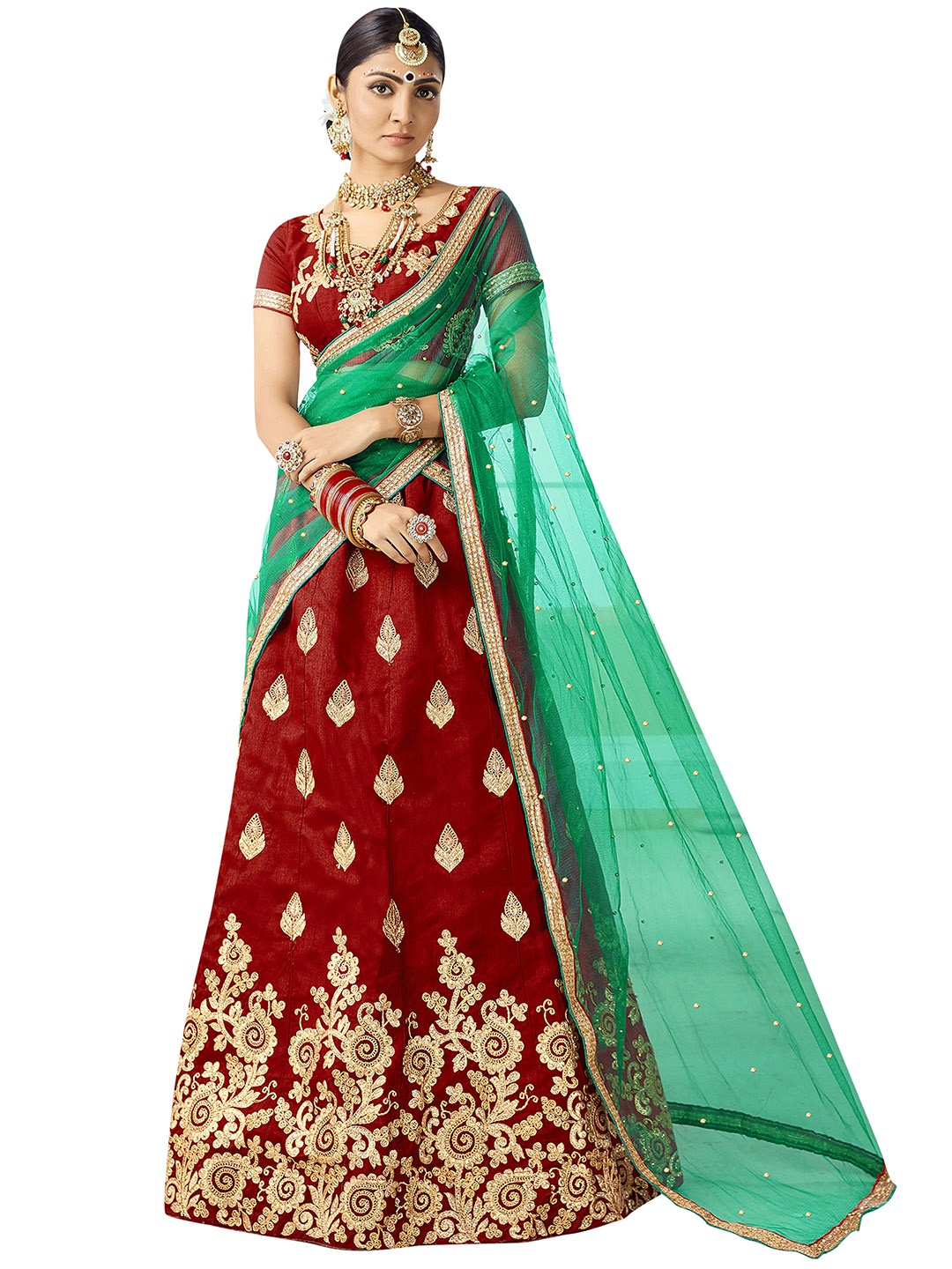 

MANVAA Embroidered Thread Work Semi-Stitched Lehenga & Unstitched Blouse With Dupatta, Maroon