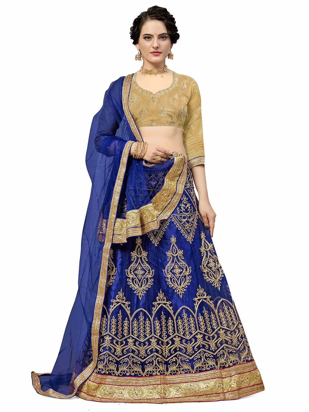 

MANVAA Embroidered Thread Work Semi-Stitched Lehenga & Unstitched Blouse With Dupatta, Blue