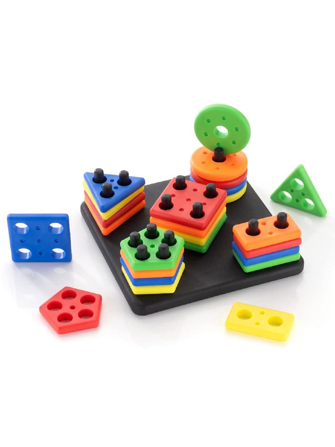 

OPINA Kids Geometric Shape Sorter & Stacker Toy, Yellow