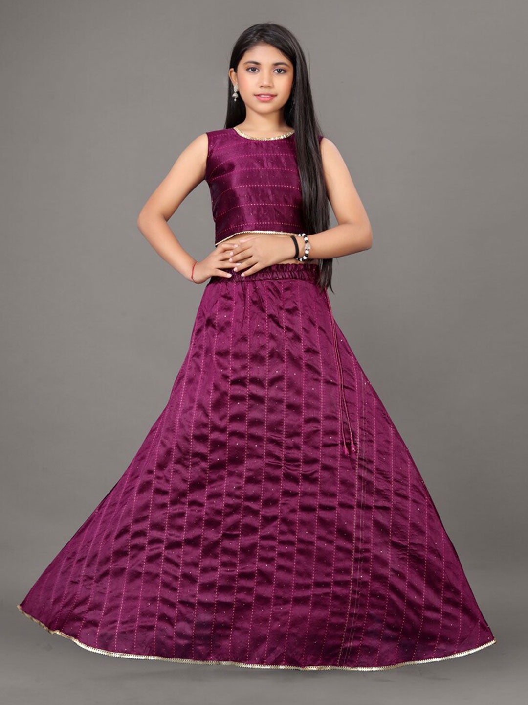 

BAESD Girls Embellished Patchwork Ready to Wear Lehenga & Choli, Burgundy