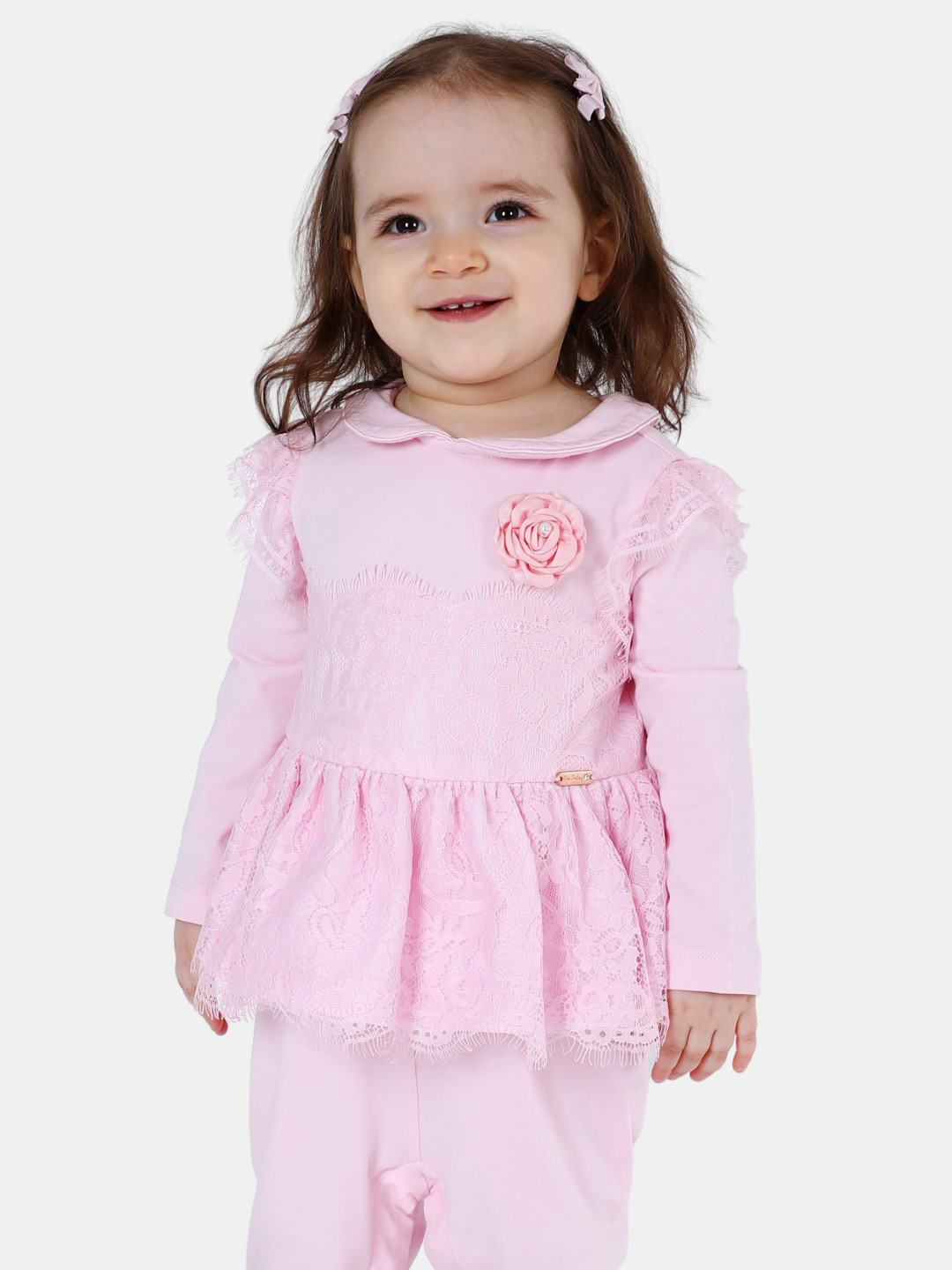 

One Friday Infant Girls Lace Self Design Body suit, Pink