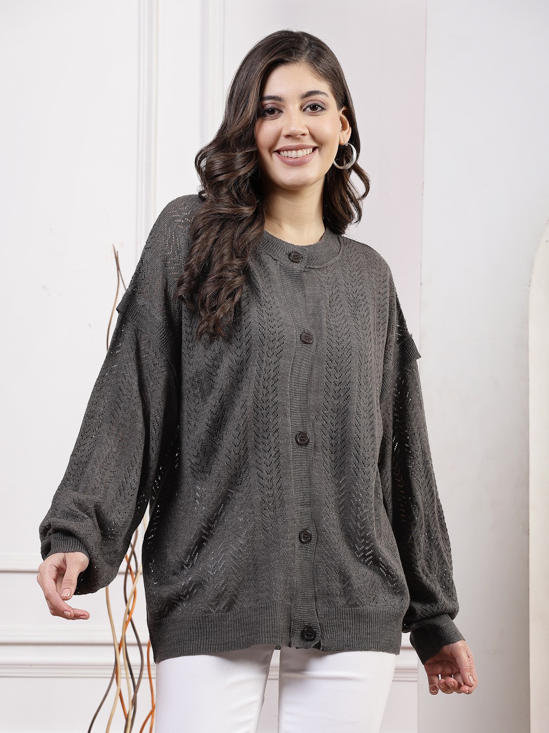 

Nayam By Lakshita Open Knit Acrylic Cardigan, Charcoal