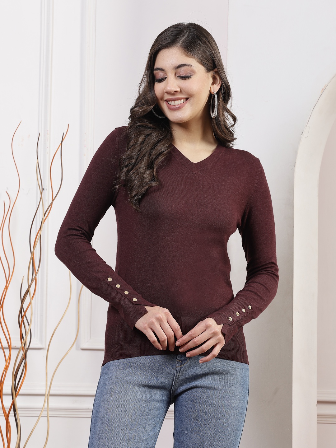 

Nayam By Lakshita V-Neck Long Sleeves Pullover, Maroon