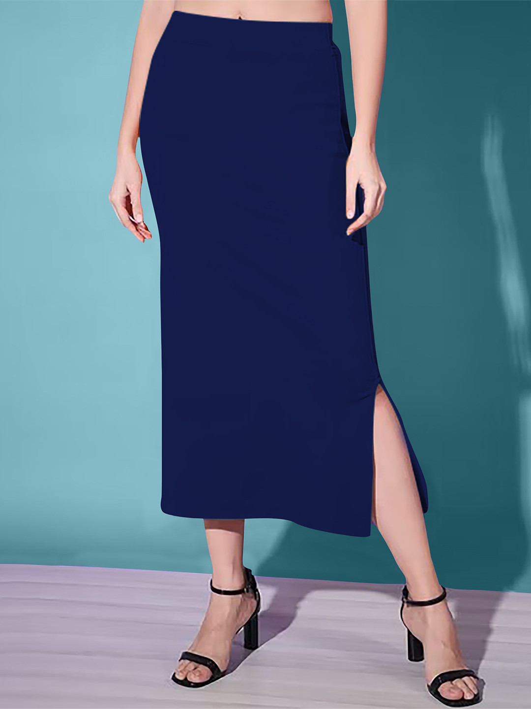 

Dream Beauty Fashion Side Slit Knitted Straight Midi Pencil Skirts, Navy blue