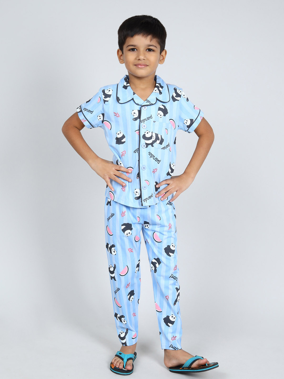 

DENIKID Kids Graphic Printed Pure Cotton Shirt & Pyjamas, Blue