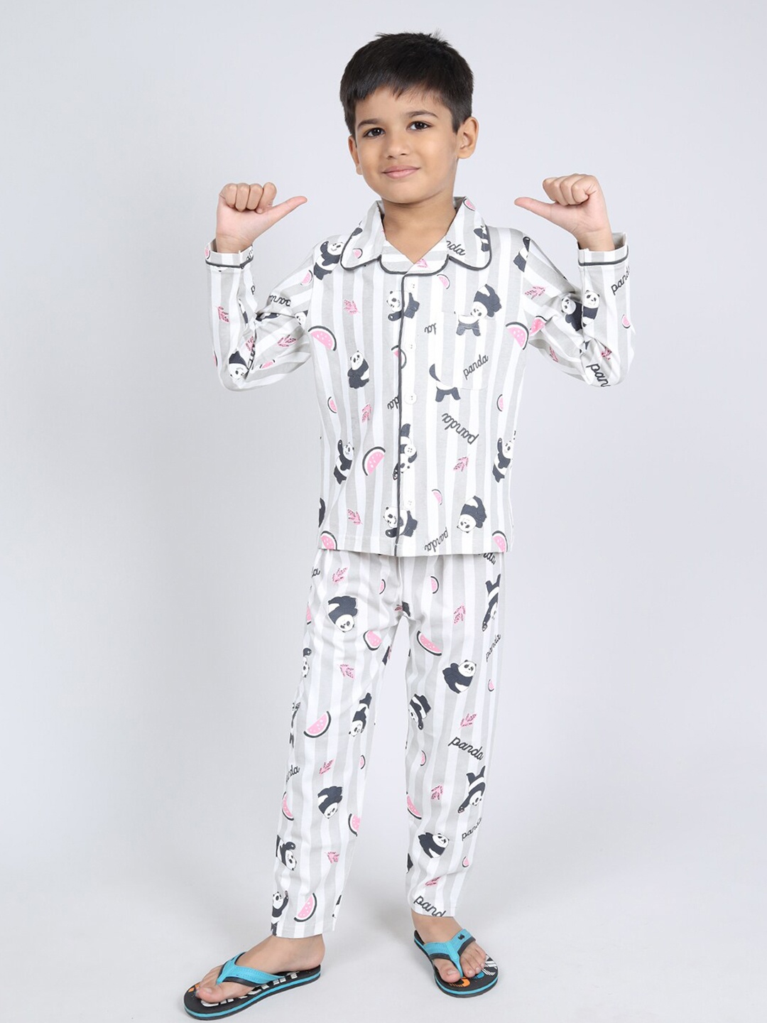 

DENIKID Kids Printed Pure Cotton Night suit, White