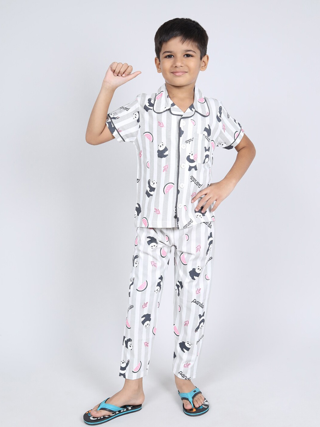 

DENIKID Boys Printed Pure Cotton Night suit, White