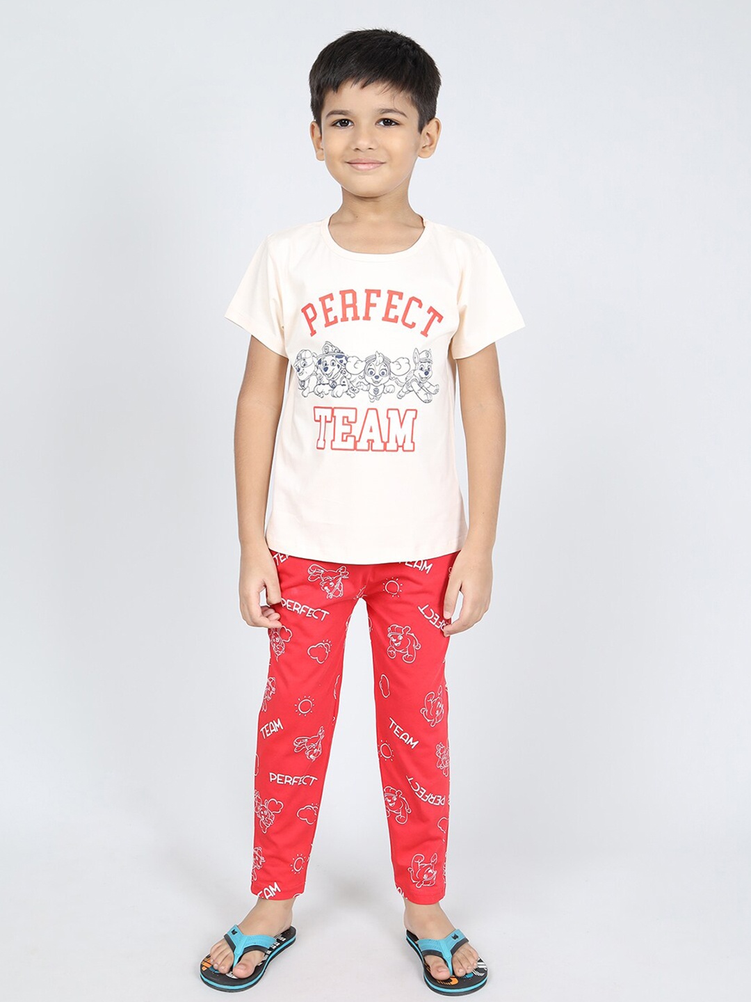 

DENIKID Boys Printed Pure Cotton Night Suit, Cream