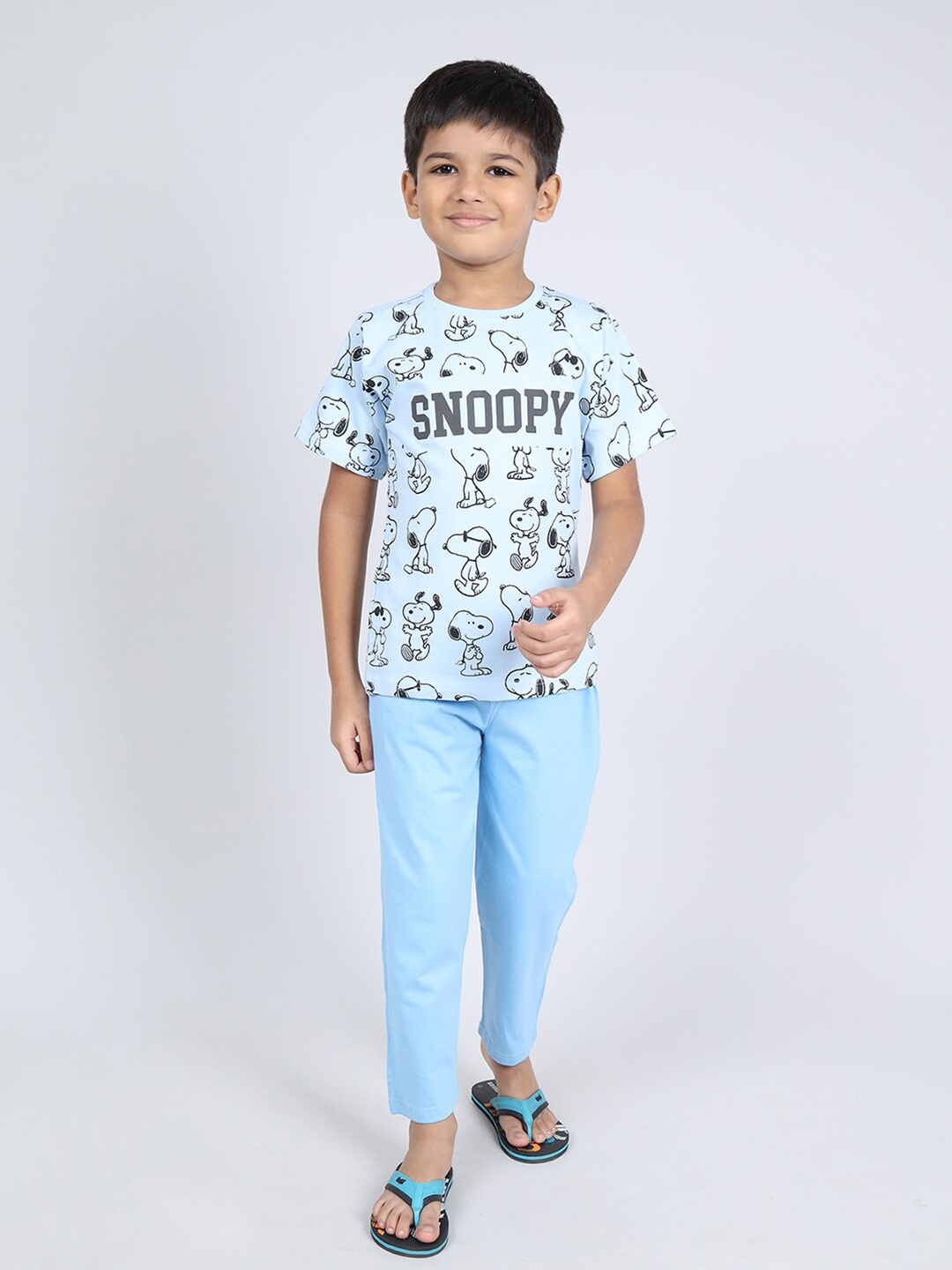 

DENIKID Boys Snoopy Printed Pure Cotton Night Suit, Blue