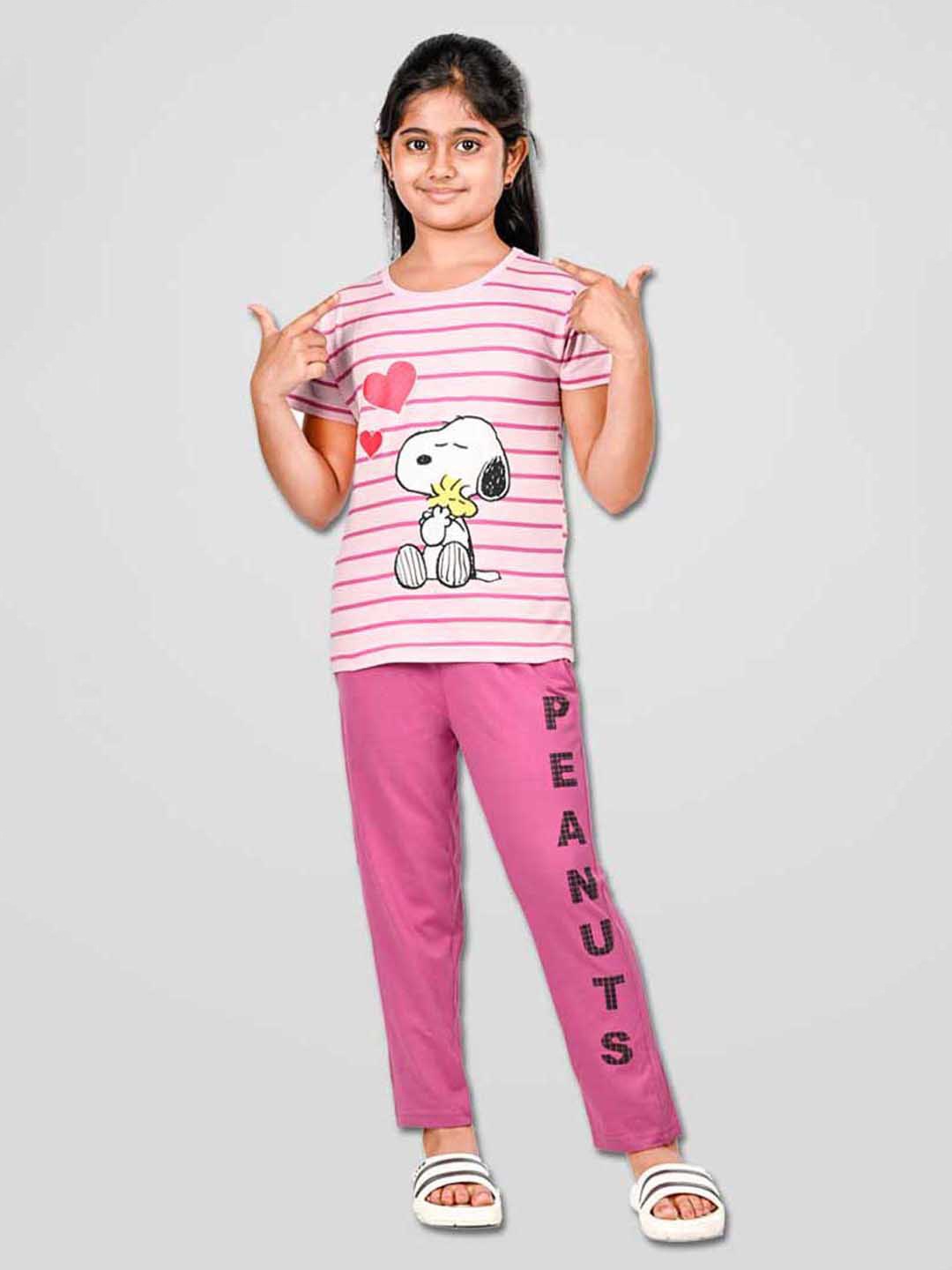 

DENIKID Printed Pure Cotton Night Suit, Pink
