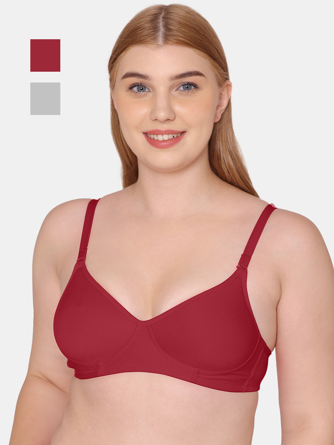 

KOMLI Pack Of 2 Full Coverage All Day Comfort Cotton T-shirt Bras, Red