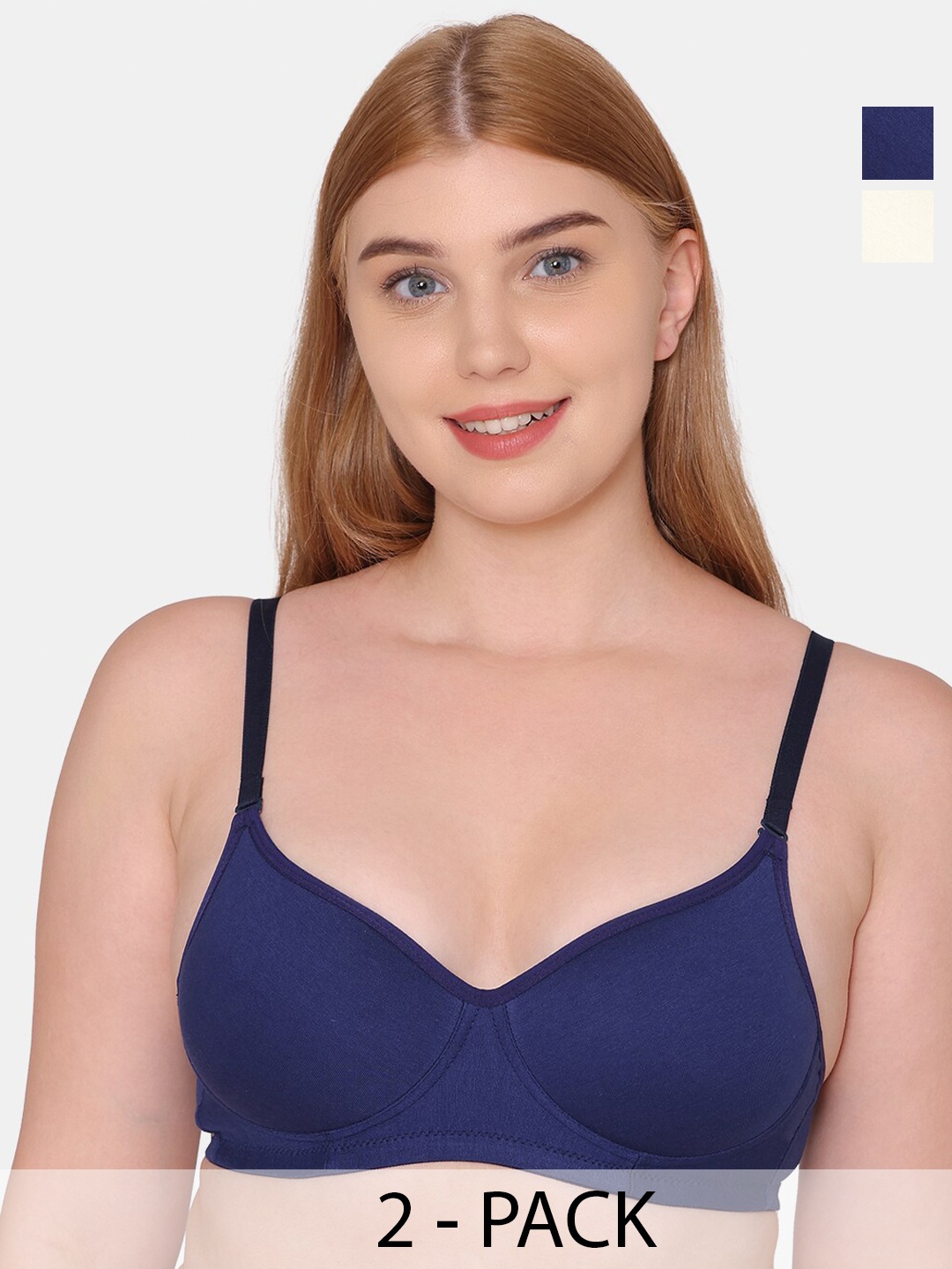

KOMLI Pack Of 2 Full Coverage All Day Comfort Cotton T-shirt Bra, White