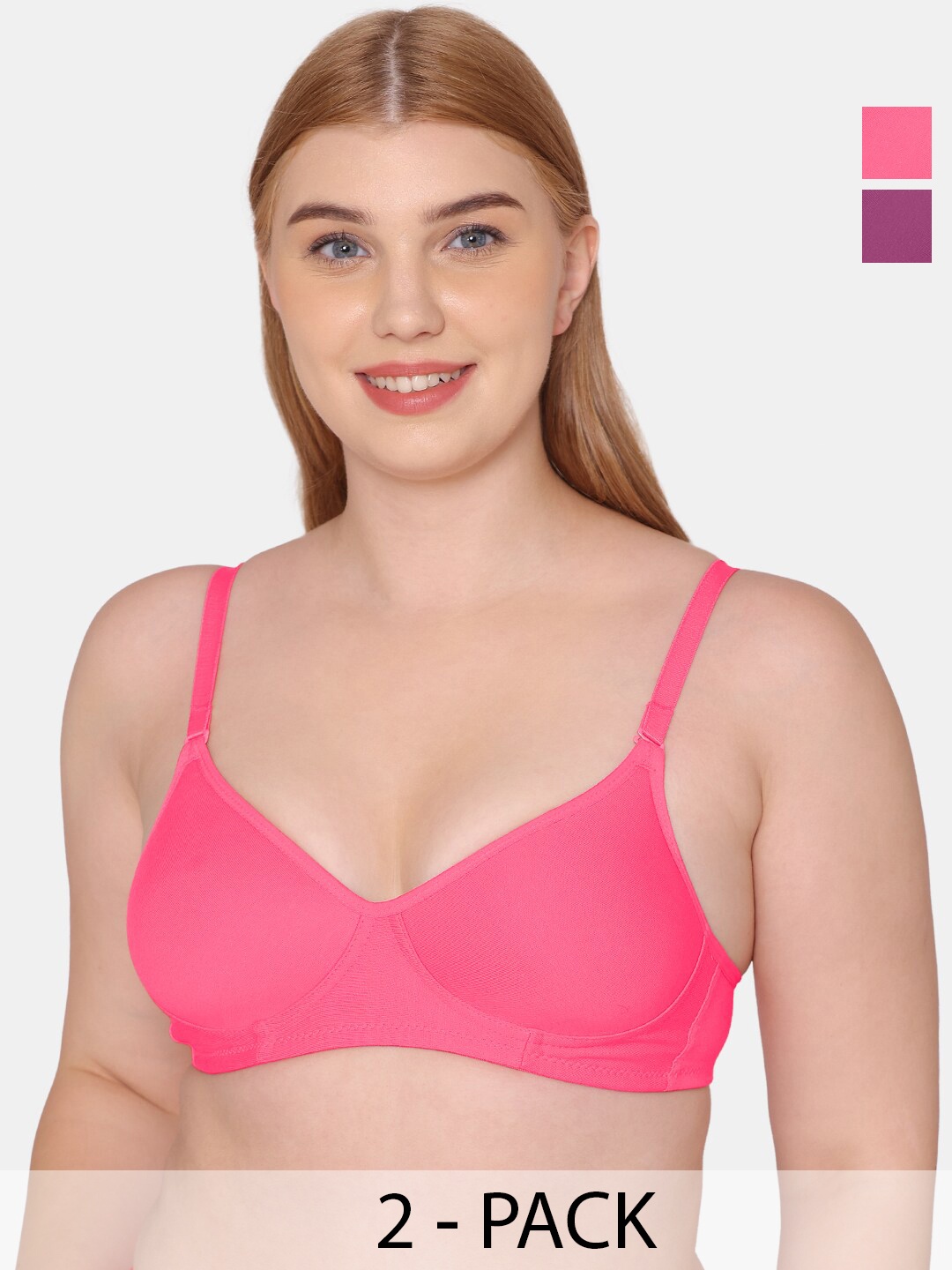 

KOMLI Pack Of 2 Full Coverage Cotton Lightly Padded Bra All Day Comfort, Purple