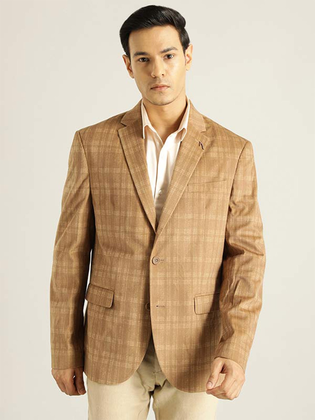 

Indian Terrain Checked Single Breasted Blazer, Tan