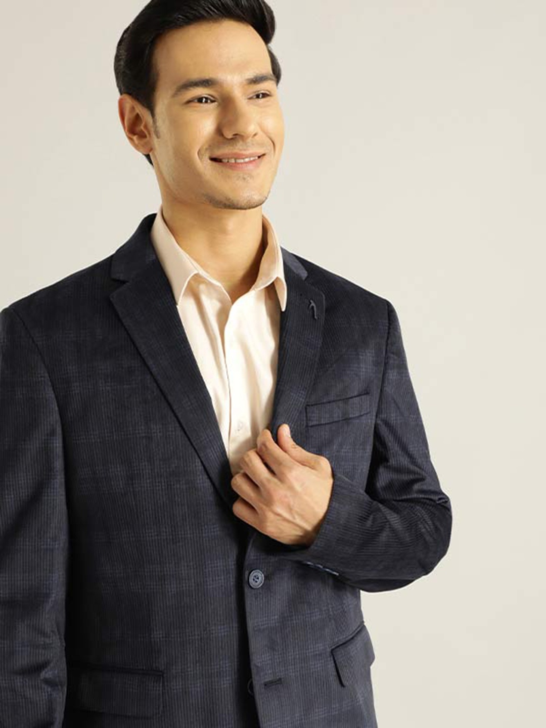 

Indian Terrain Checked Single-Breasted Blazer, Navy blue