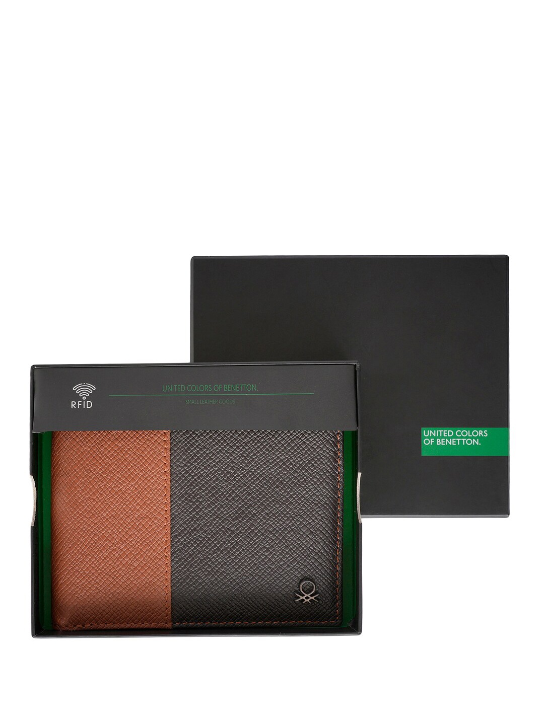 

United Colors of Benetton Colourblocked Leather Two Fold Wallet, Tan