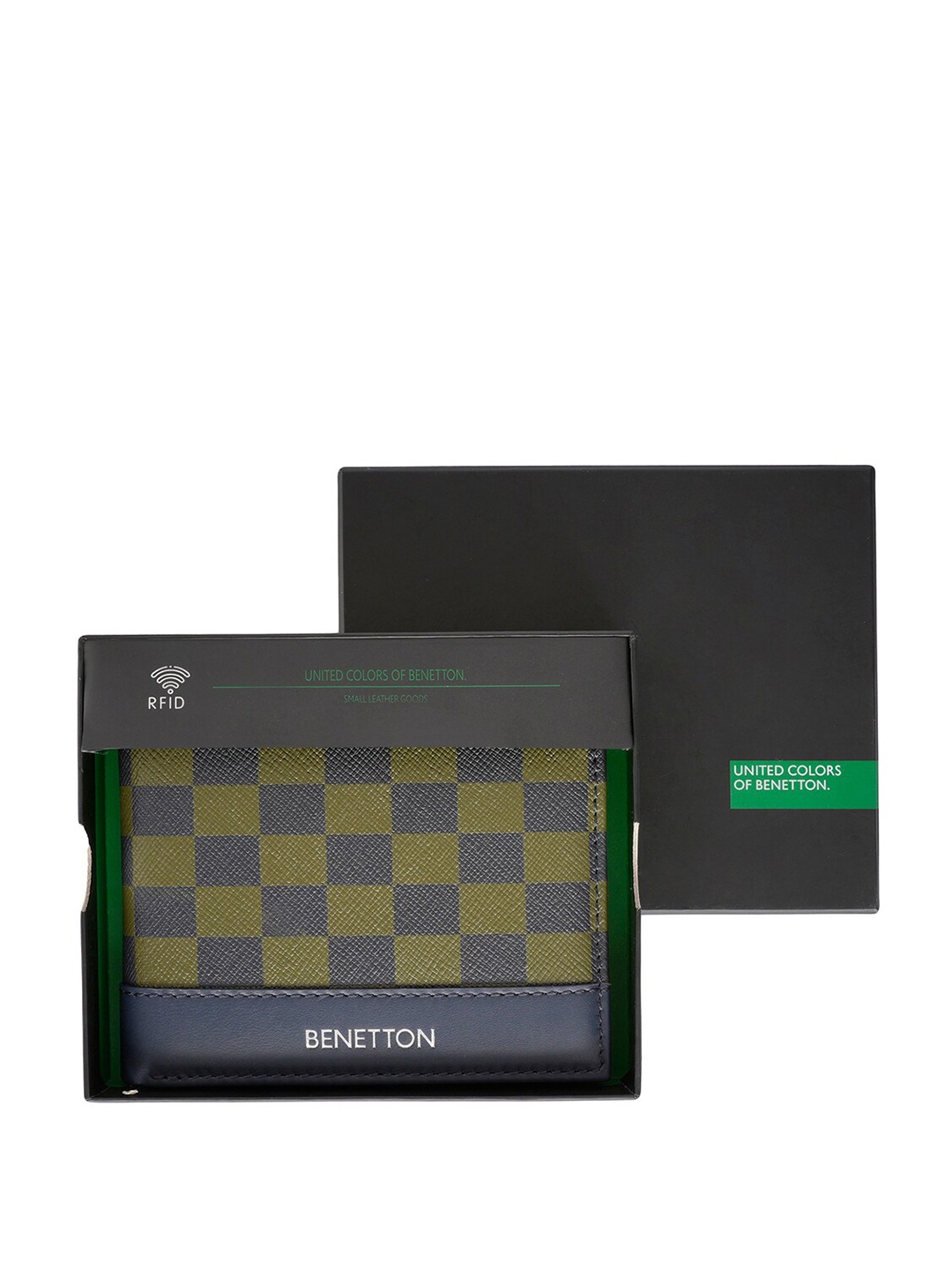 

United Colors of Benetton Checked Leather Two Fold Wallet, Blue