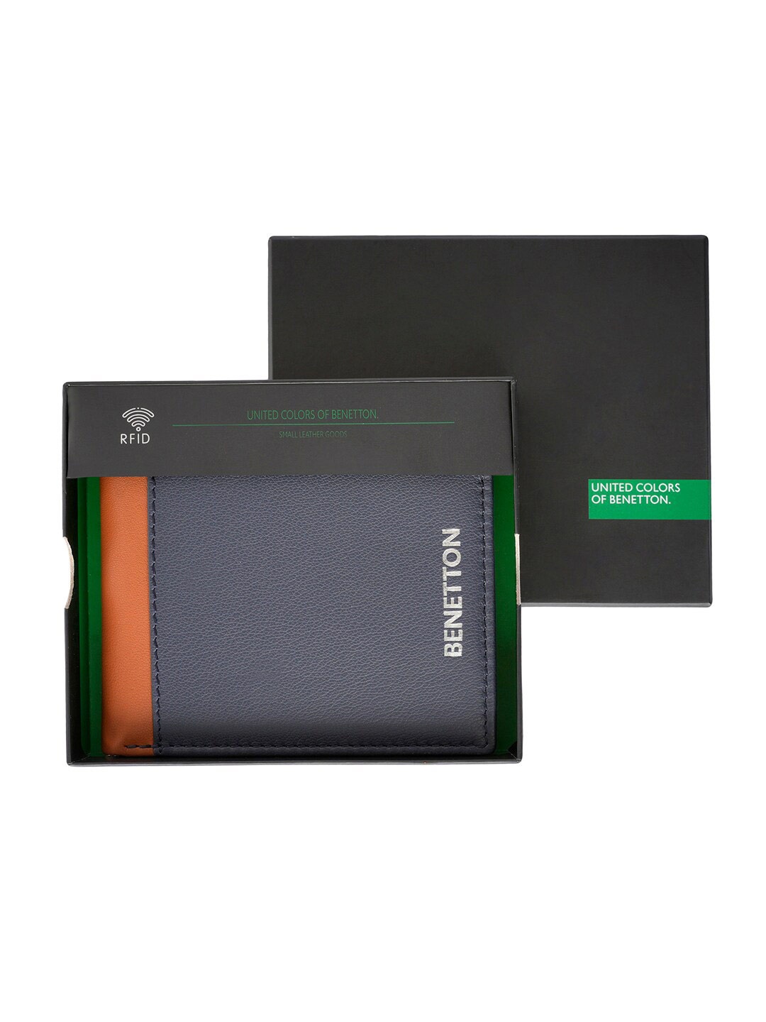 

United Colors of Benetton Men Colourblocked Leather Two Fold Wallet, Navy blue