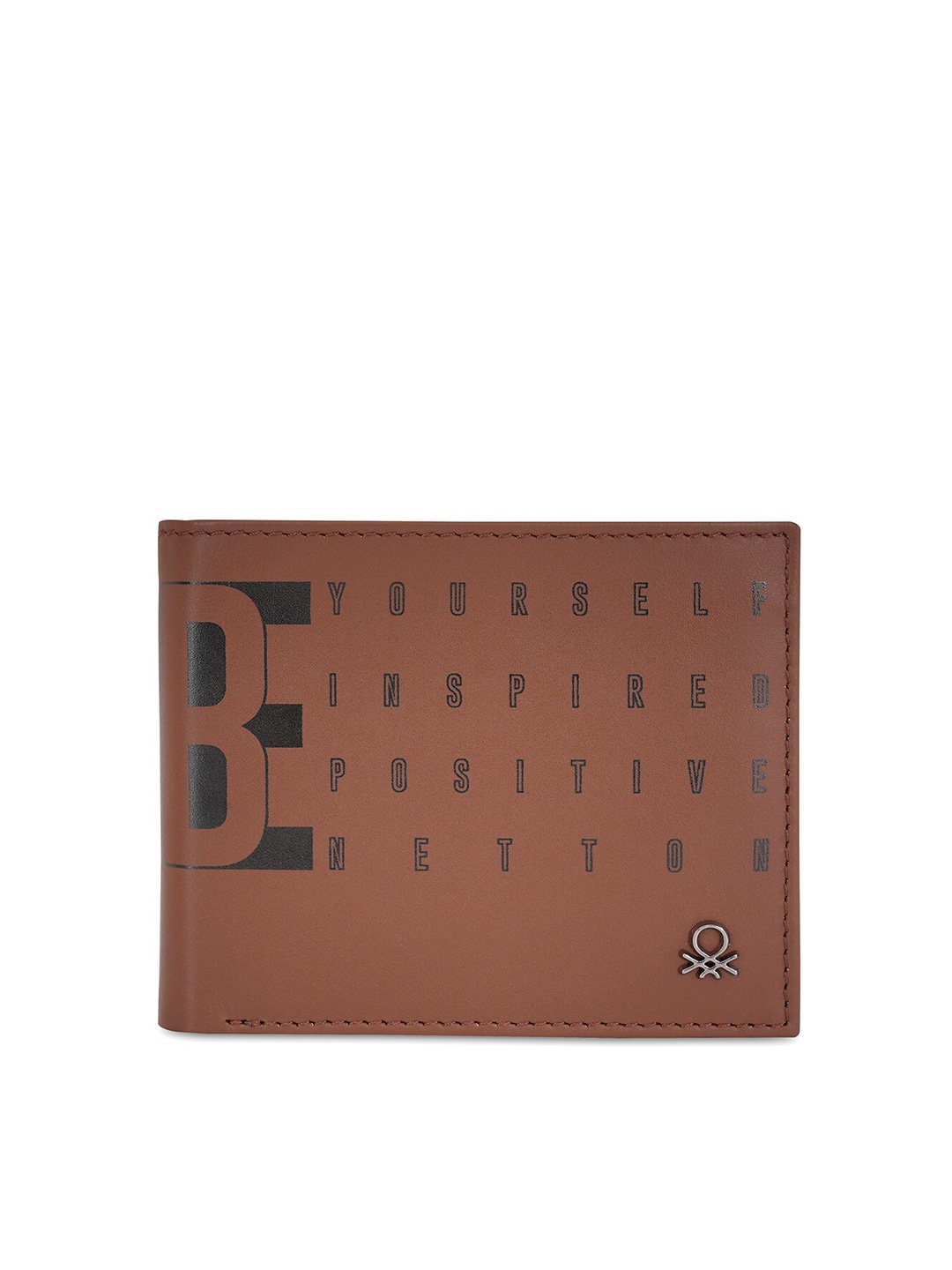 

United Colors of Benetton Typography Printed Leather Two Fold Wallet, Tan