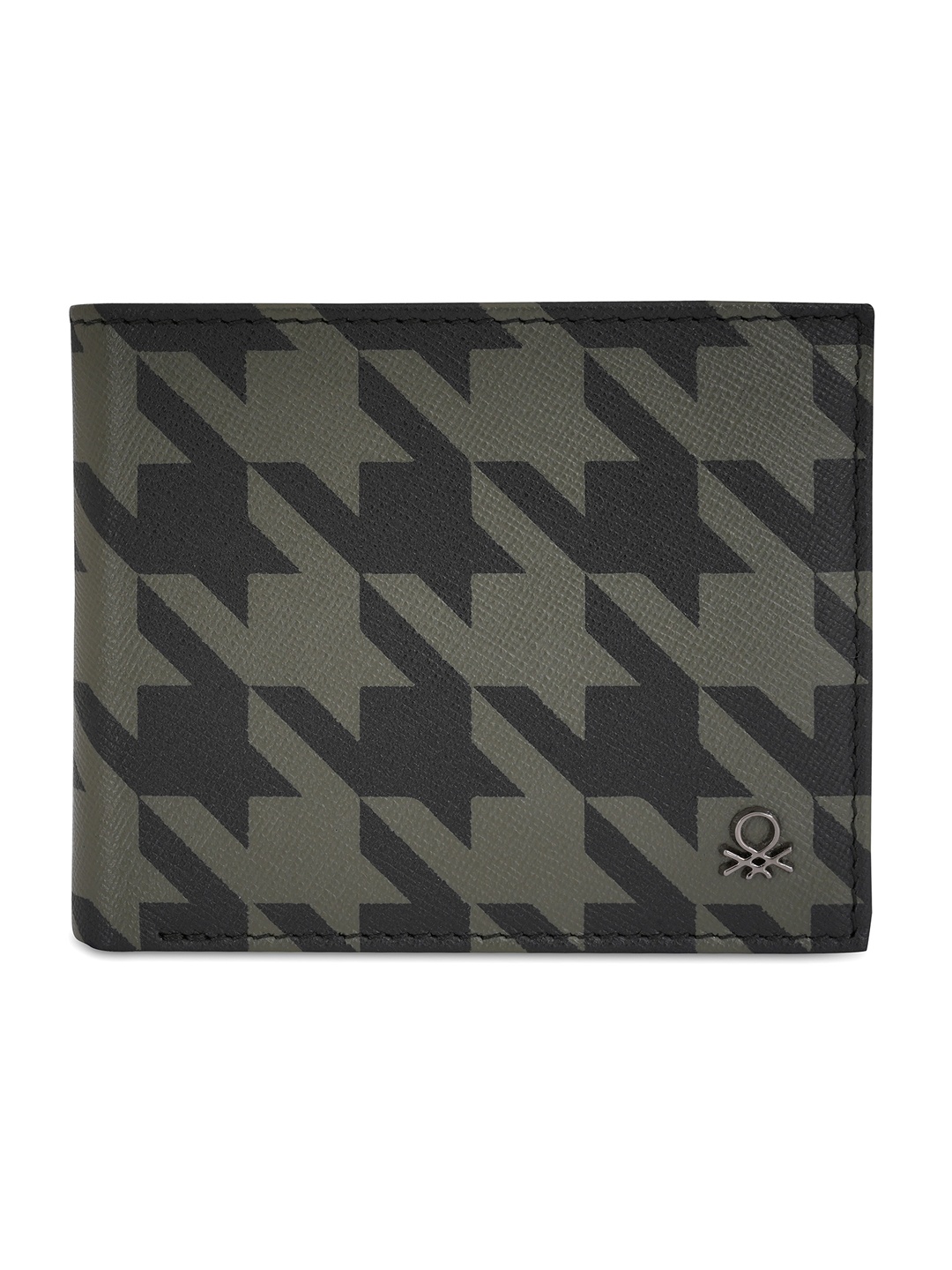

United Colors of Benetton Men Geometric Printed Leather Two Fold Wallet, Black