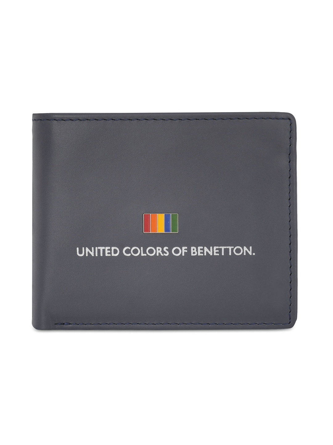 

United Colors of Benetton Men Brand Logo Printed Leather Two Fold Wallet, Navy blue