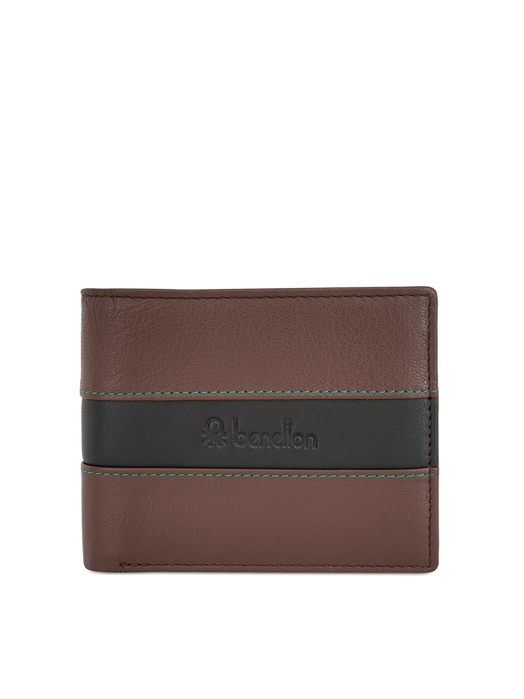 

United Colors of Benetton Colourblocked Leather Two Fold Wallet, Brown