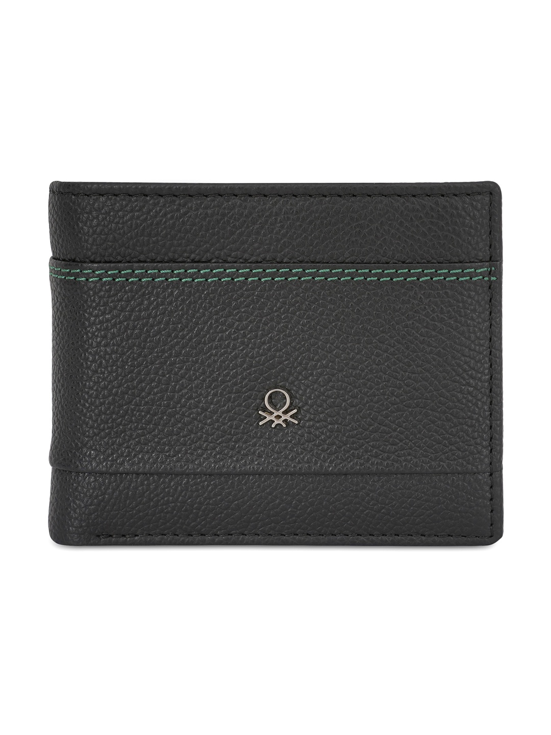 

United Colors of Benetton Men Textured Leather Two Fold Wallet, Black