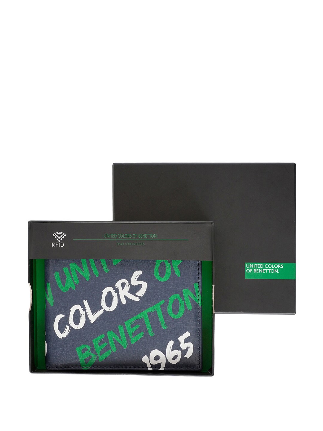 

United Colors of Benetton Typography Printed Leather Two Fold Wallet, Navy blue