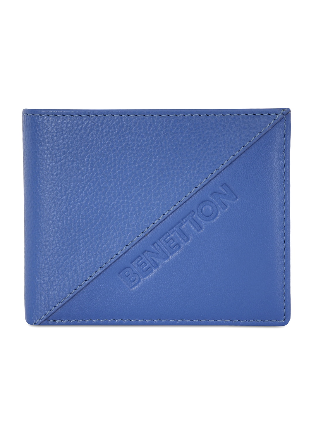 

United Colors of Benetton Typography Self Design Leather Two Fold Wallet, Blue