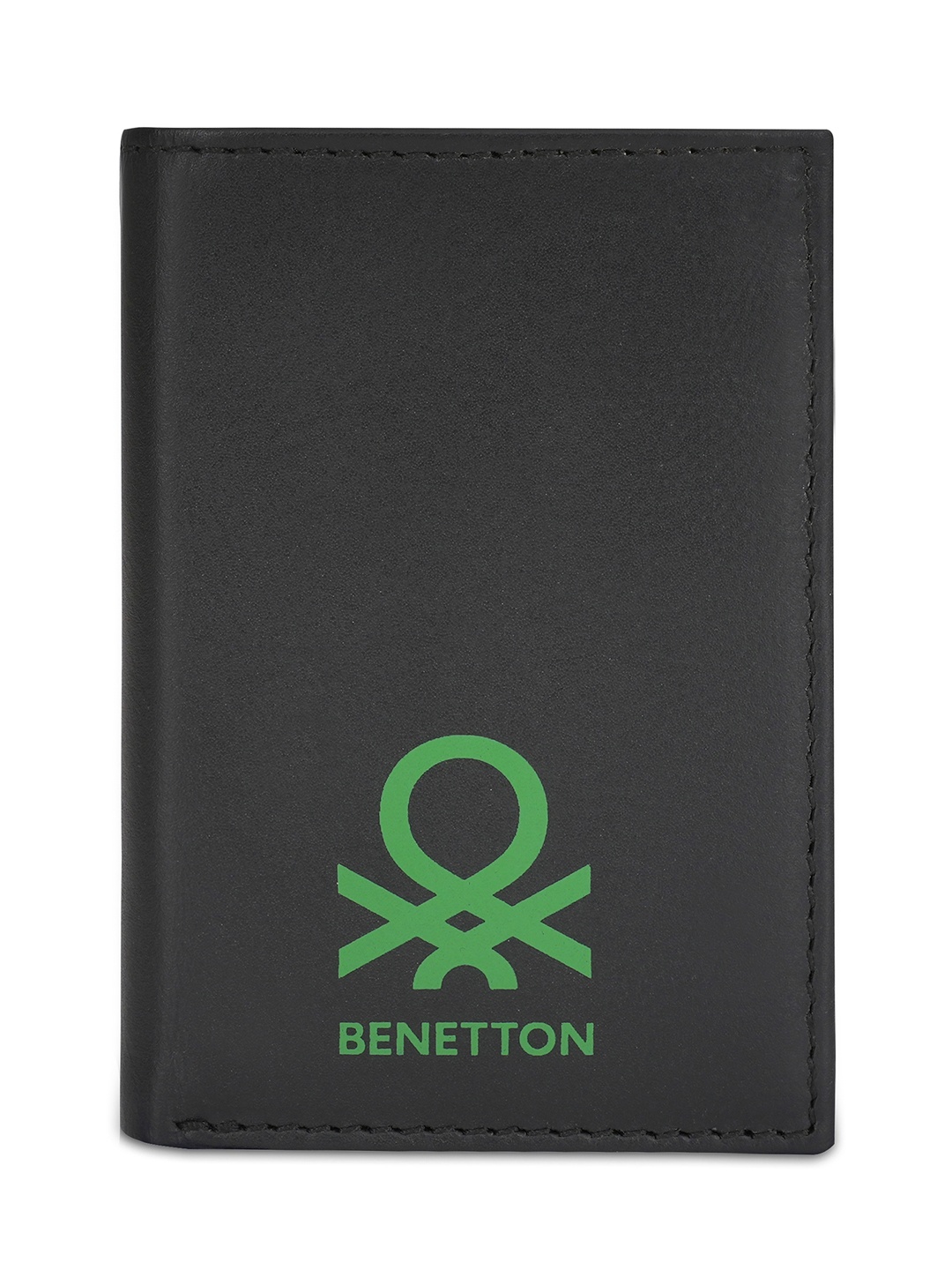 

United Colors of Benetton Graphic Printed Leather Two Fold Wallet, Black