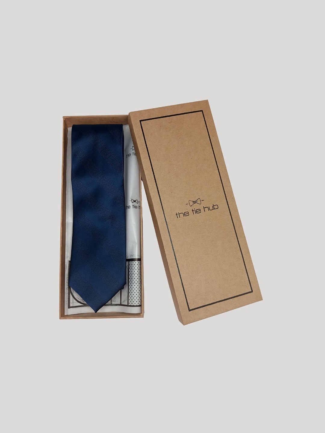 

The Tie Hub Men Silk Striped Broad Tie, Navy blue