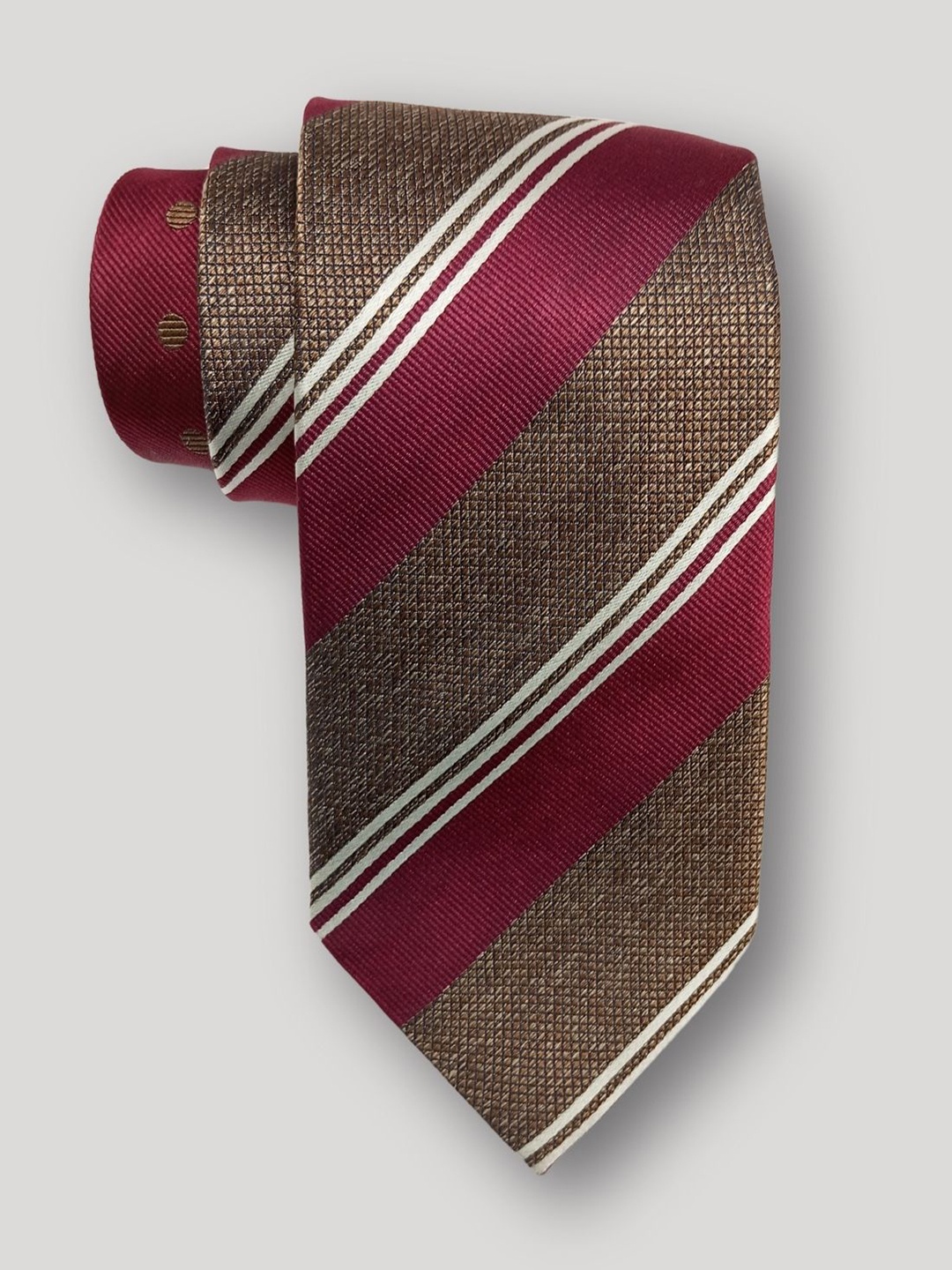 

The Tie Hub Men Striped Silk Broad Tie, Brown