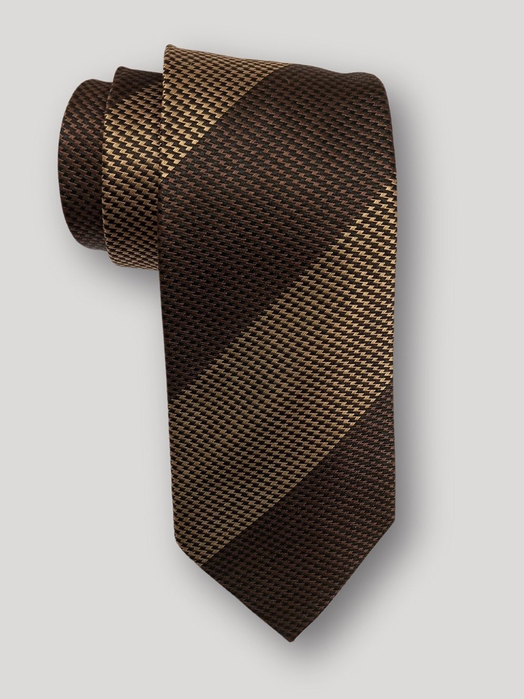 

The Tie Hub Men Striped Silk Broad Tie, Brown