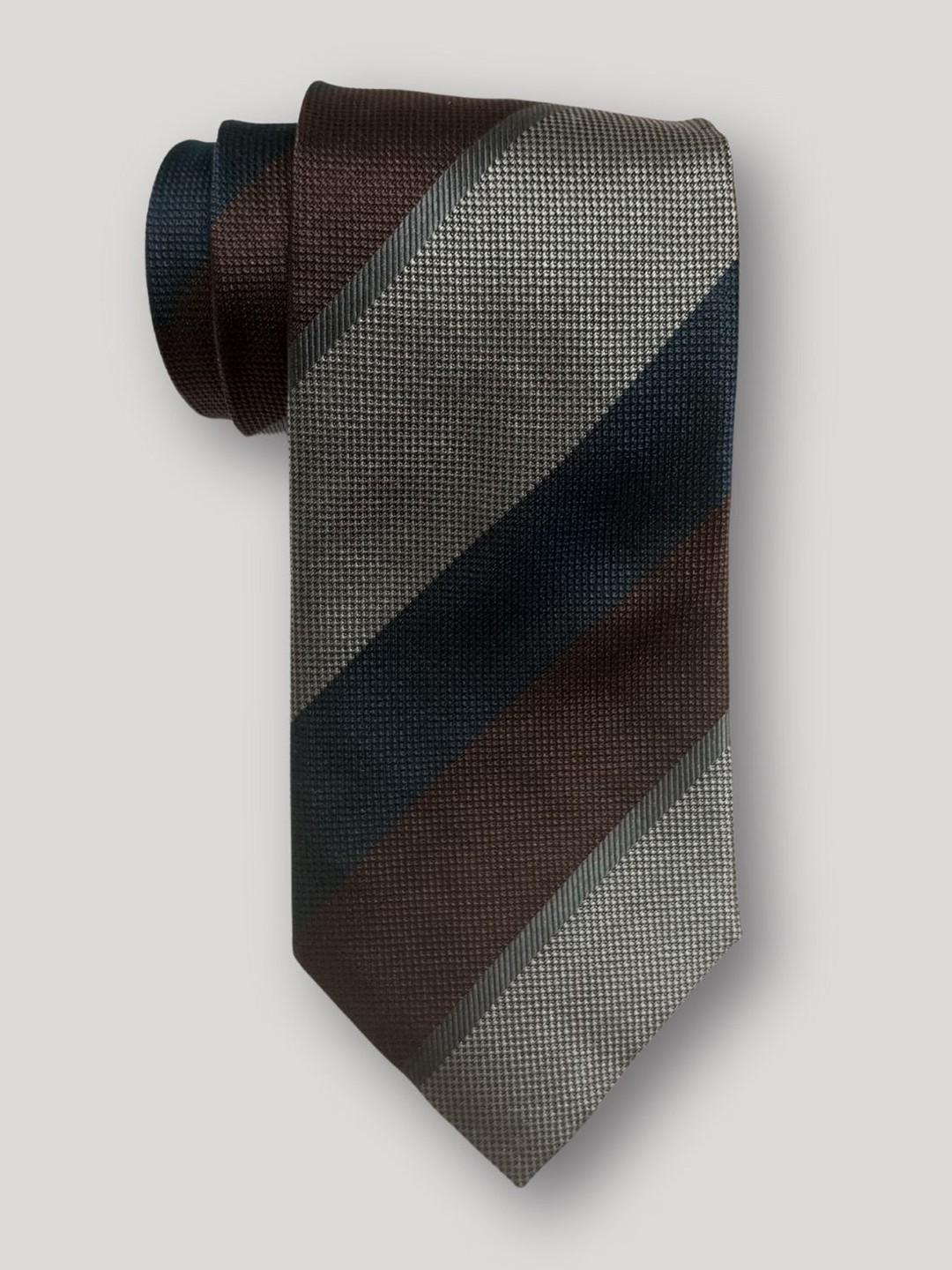 

The Tie Hub Men Striped Silk Broad Tie, Brown