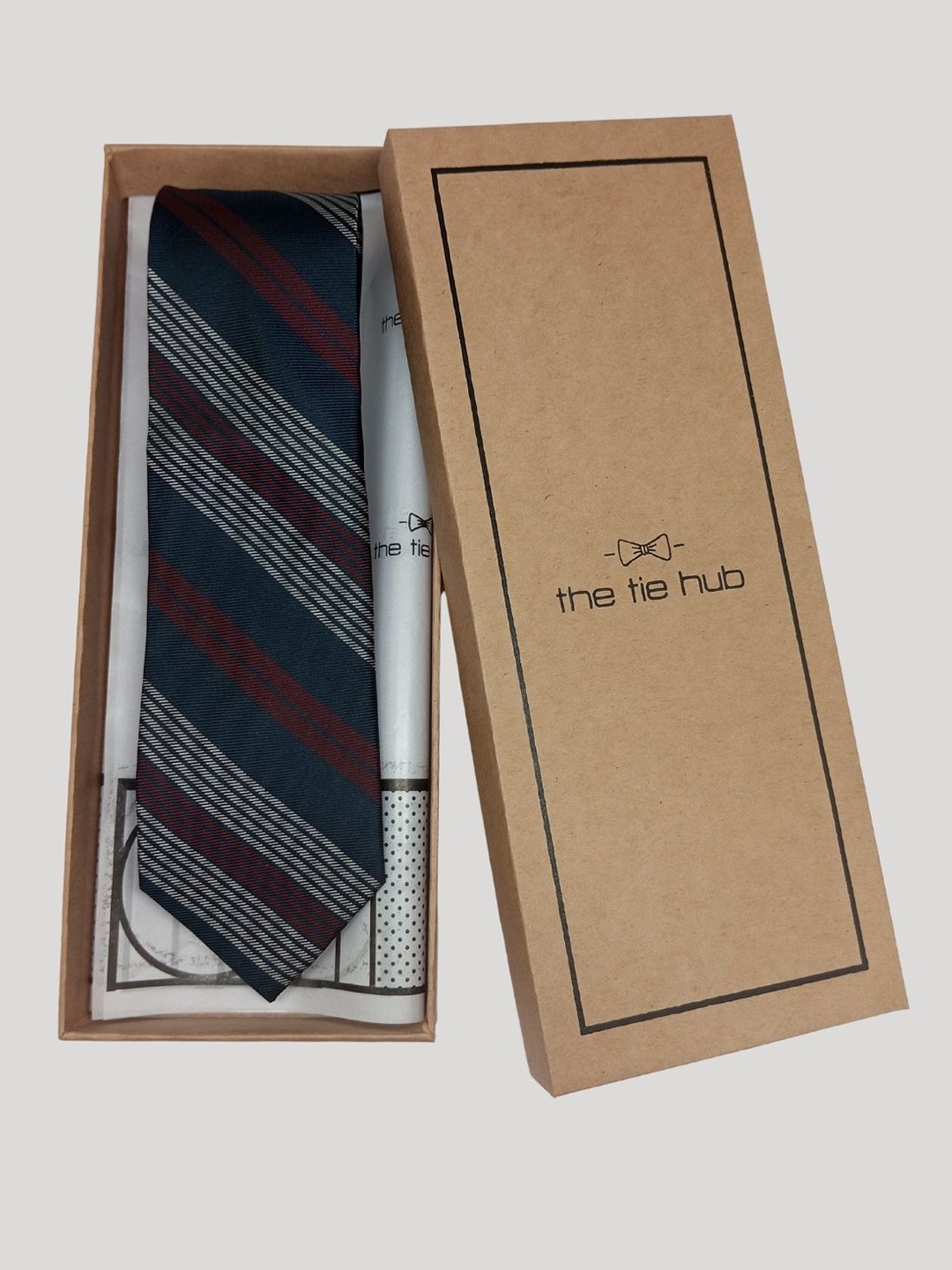 

The Tie Hub Men Blue & White Striped Silk Skinny Tie