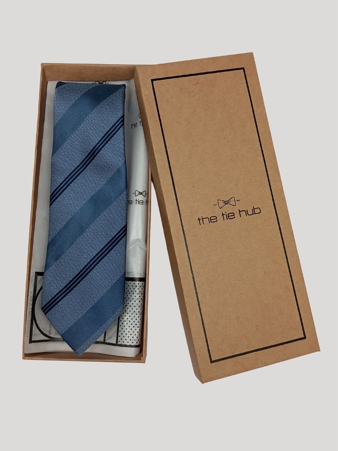 

The Tie Hub Men Silk Striped Broad Tie, Blue